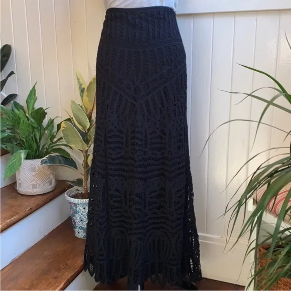 NWT Twelfth Street By Cynthia Vincent Lace Maxi Skirt/Dress in Black